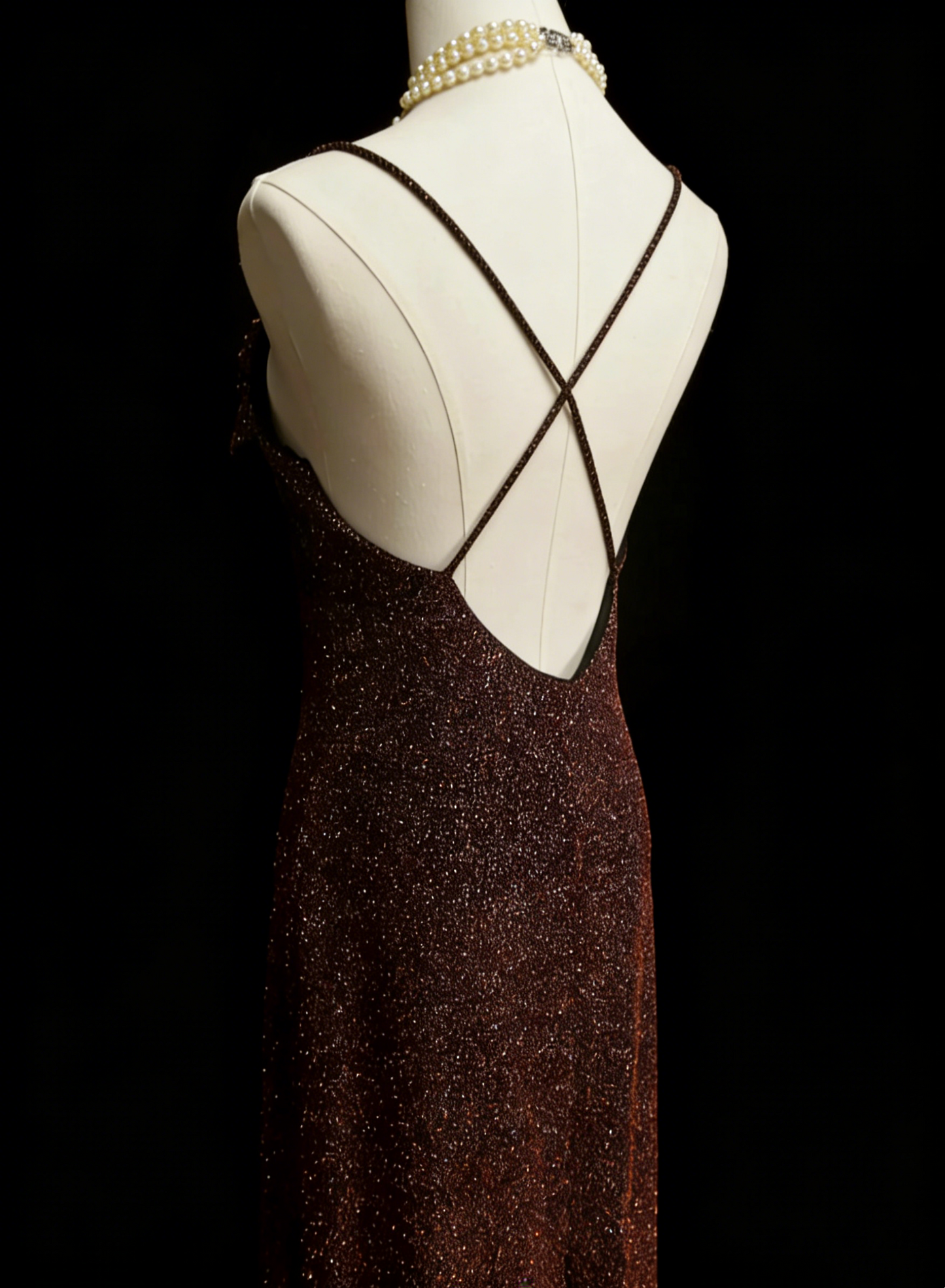 Glitzerndes Meerjungfrau Spaghetti-Träger Braunes Ärmelloses Sommer-Festkleid für Frauen Mädchen Teenager Ballkleider N2240