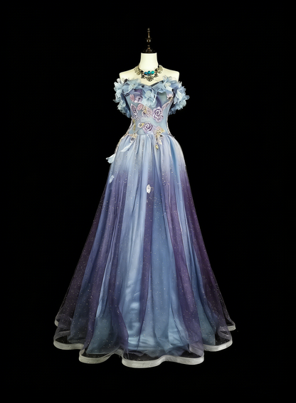 Vintage Prom Dresses A line Off The Shoulder Lilac With 3D Appliques 2000s Long Party Dress N2381