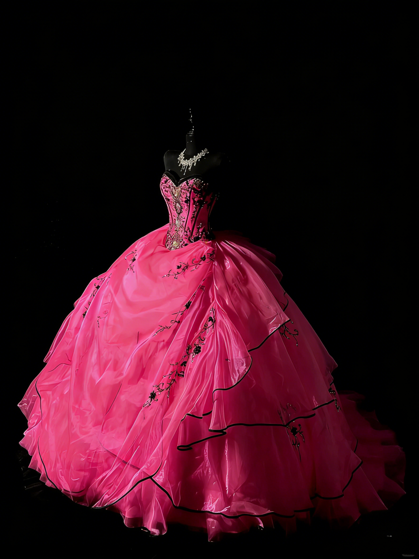 Robe de bal rose fuchsia sans manches à décolleté cœur et perles, robe longue de quinceañera pour femme, robe de quinceañera pour les 16 ans (N1185)