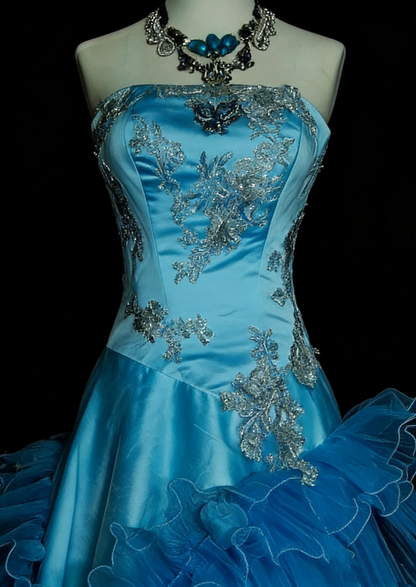 Robe de bal sirène vintage bleue sans bretelles avec perles, sans manches, années 80, longue robe de soirée formelle N1483