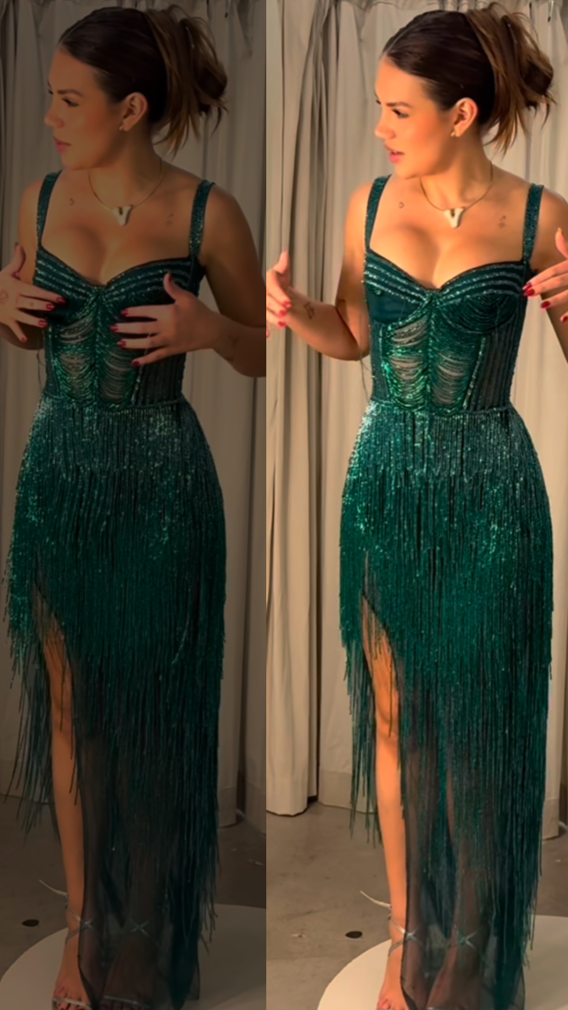 Extravagant Mermaid Straps Dark Green Sequin Sleeveless Long Prom Dresses Evening With Slit Long Formal Dress RB3823
