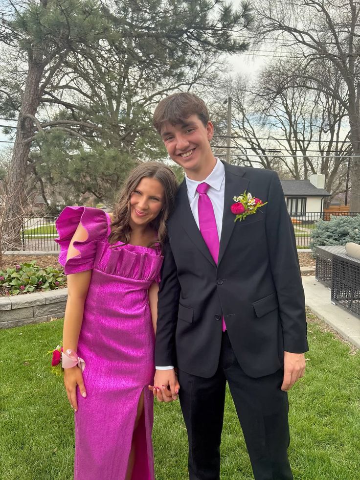 Modest Sheath Square Neck Hot Pink Slit Prom Dresses Inspo For Teens Formal Dress Party Outfits Prom Gowns AB028
