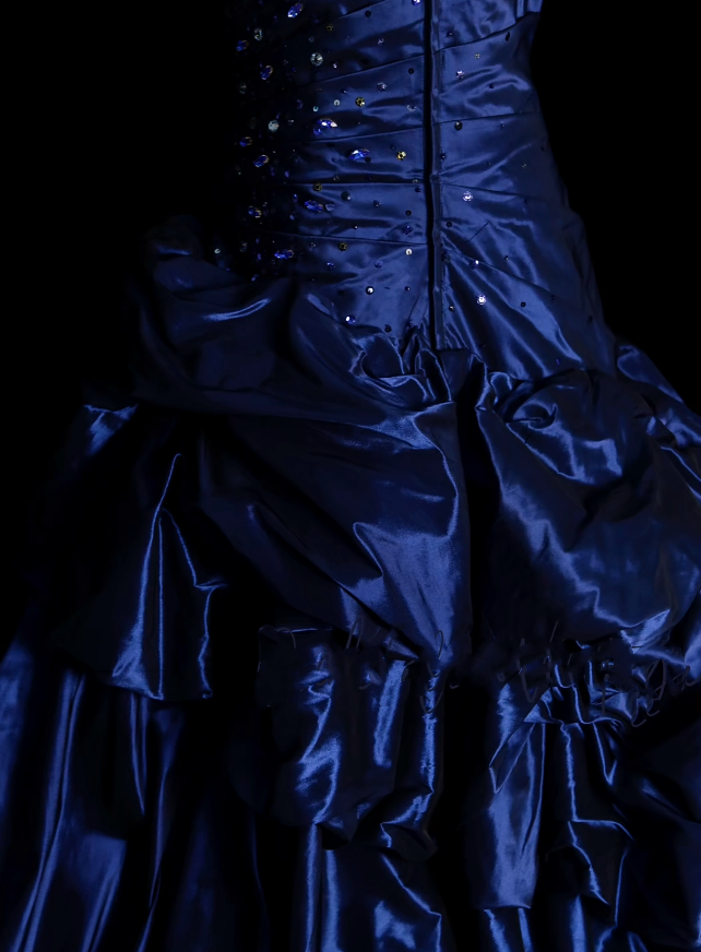 Vintage Ballkleid, trägerlos, marineblau, Satin, langes Abendkleid für Abschlussball, Abiball, Kostüme N035