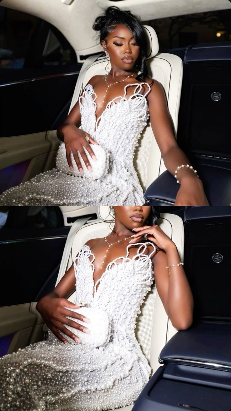 Ideen für Abschlussballkleider: Funkelndes Meerjungfrauen-Kleid mit Herzausschnitt, weißes elegantes Partykleid, Kleid für die 8. Klasse RC0894