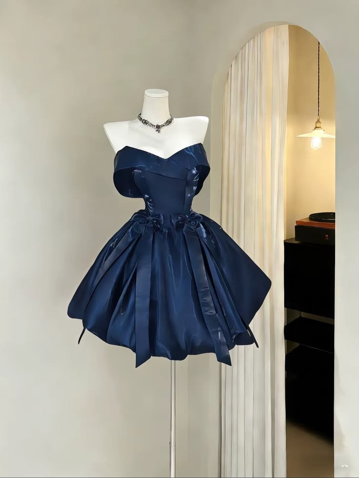 Jolie robe de soirée bustier bleu marine courte mini robe de bal robe de graduation N2434
