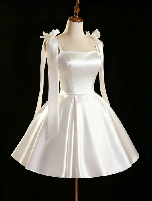 Cute Ball Gown Spaghetti Strap White Satin Mini High School Ideas Homecoming Dress Inspo Short Birthday Dresses Senior Graduation Outfits RB7176