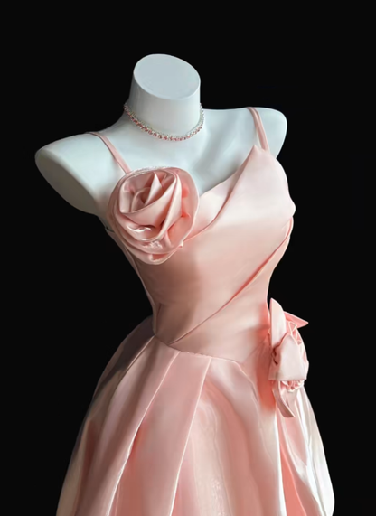 Pretty Ball Gown Spaghetti Straps Blush Pink Satin Party Homecoming Dresses High School Ideas Inspo 17th Birthday Outfits RB7352