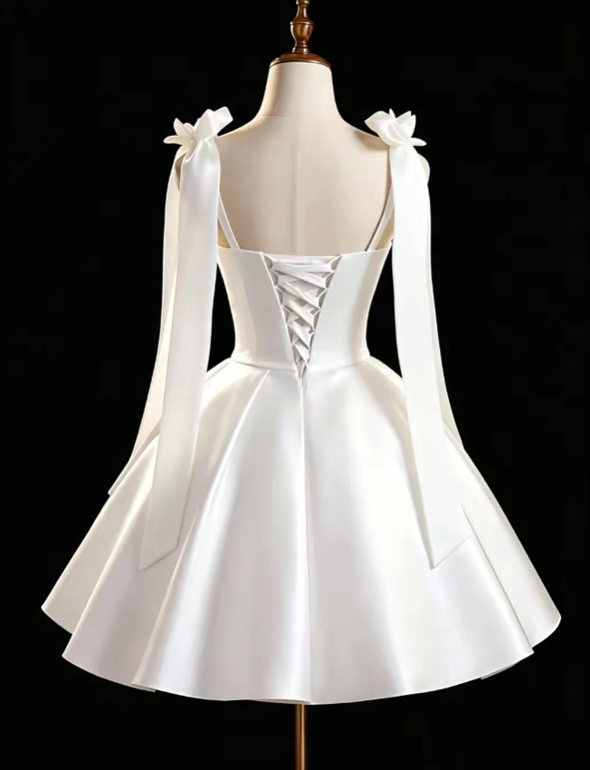 Cute Ball Gown Spaghetti Strap White Satin Mini High School Ideas Homecoming Dress Inspo Short Birthday Dresses Senior Graduation Outfits RB7176