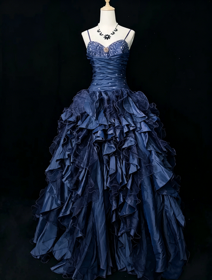 Vintage Ballkleider Inspo Ballkleid Spaghettiträger Lila Tüll Stufenlagen 80er mit Perlen Abendkleider N3357