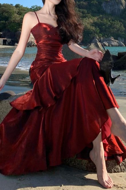 Elegantes und schickes asymmetrisches Rüschen-Cami-Kleid für Damen, schlichtes Party-, Abschlussball-, Abend-, Geburtstags- oder Hochzeitsgastkleid AB956