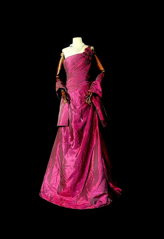 Vintage Mermaid One Shoulder 2000s Pink With Cape Senior Prom dresses High School Formal Dress N1294