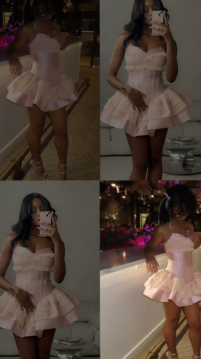 Robe de bal sexy en dentelle rose pour jeunes filles noires, courte pour soirées et dîners, robes d'anniversaire pour les 15 ans, astuces mode, robe de cocktail RB3649