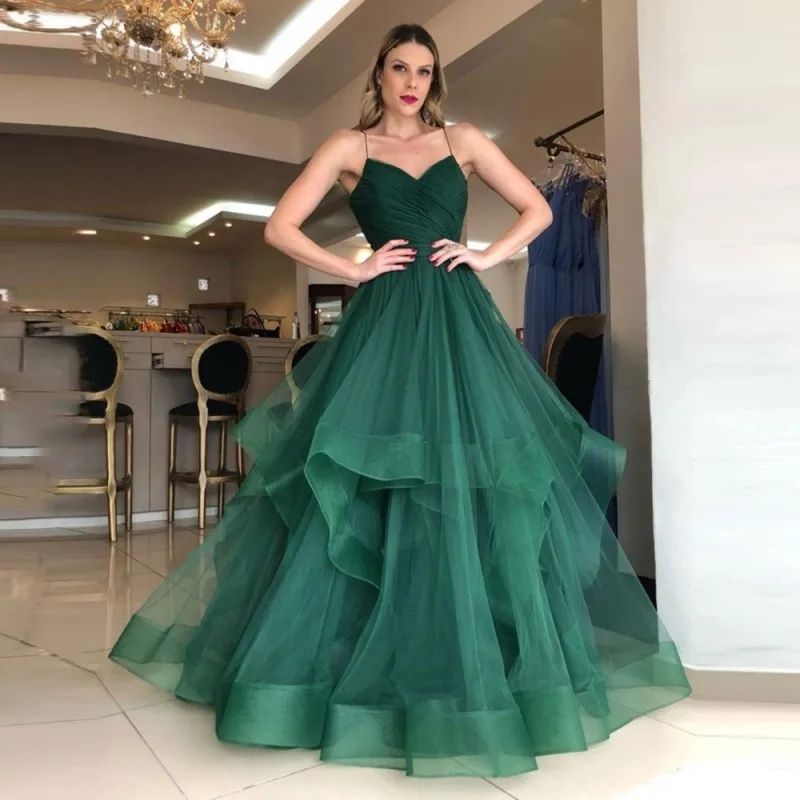Modest Ball Gown Sweetheart Green Tulle Lace Prom Dresses With Beads Party Dress Evening Dresses AB1089
