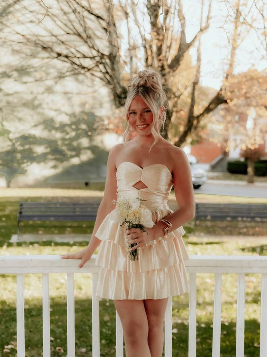 Sexy Homecoming Outfit Ideas A Line Sweetheart Yellow Fit and Flare High School Ideas Inspo Senior Graduation Dresses RB7303