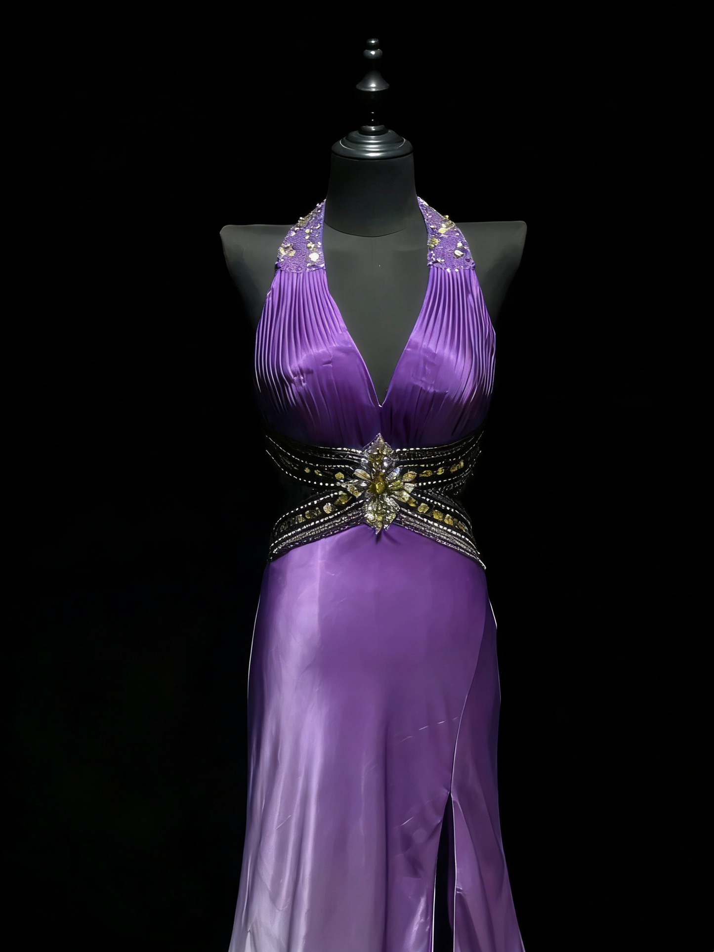 Modest Mermaid V Neck Grape White Ombre Slit College Formal Outfit Long Prom Graduation Dresses For Teens N1186