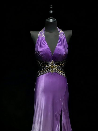 Modest Mermaid V Neck Grape White Ombre Slit College Formal Outfit Long Prom Graduation Dresses For Teens N1186