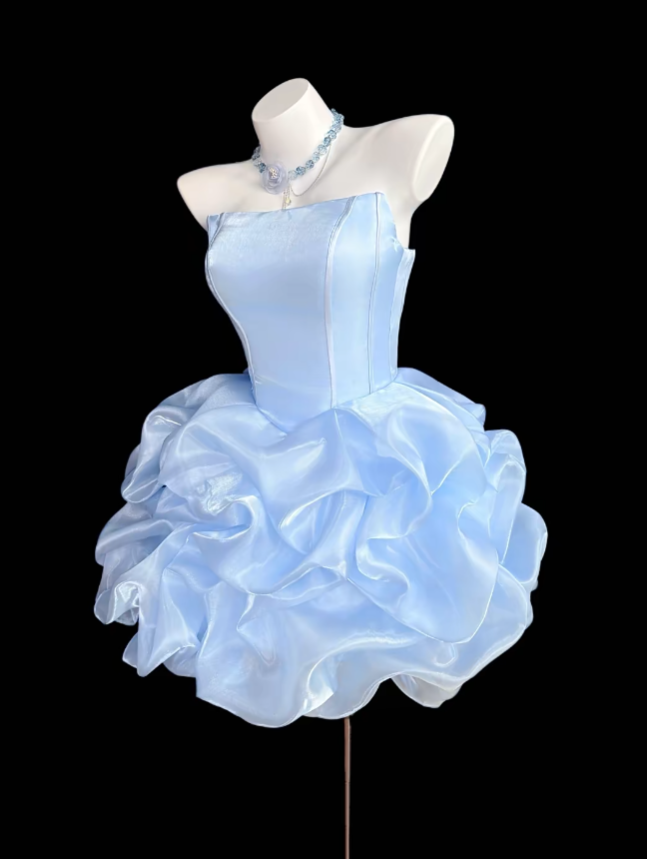 Pretty Ball Gown Strapless Blue Short Party Homecoming Dresses High School Ideas Inspo 17th Birthday Outfits RB7354