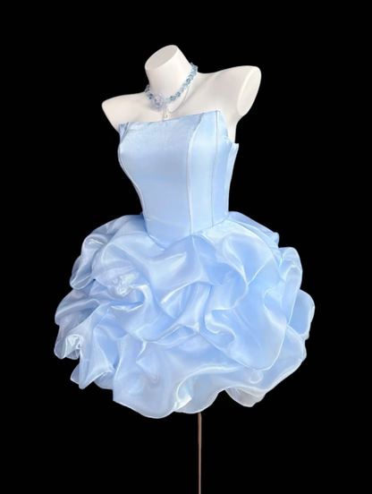 Pretty Ball Gown Strapless Blue Short Party Homecoming Dresses High School Ideas Inspo 17th Birthday Outfits RB7354