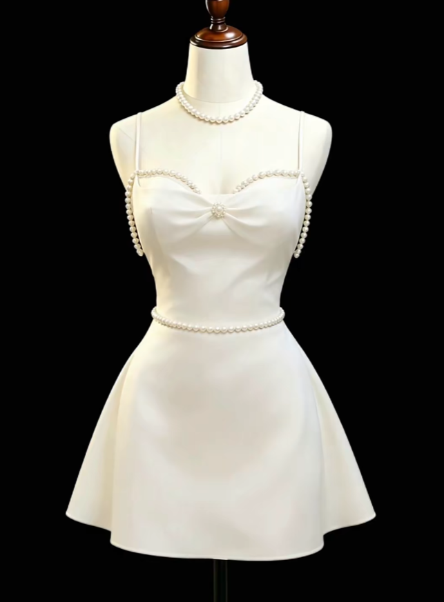 Cute A Line Spaghetti Strap White Satin Mini High School Ideas Homecoming Dress Inspo Short Birthday Dresses Senior Graduation Outfits RB7178