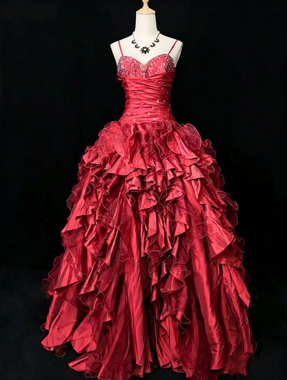 Vintage Ballkleider Inspo Ballkleid Spaghettiträger Lila Tüll Stufenlagen 80er mit Perlen Abendkleider N3357