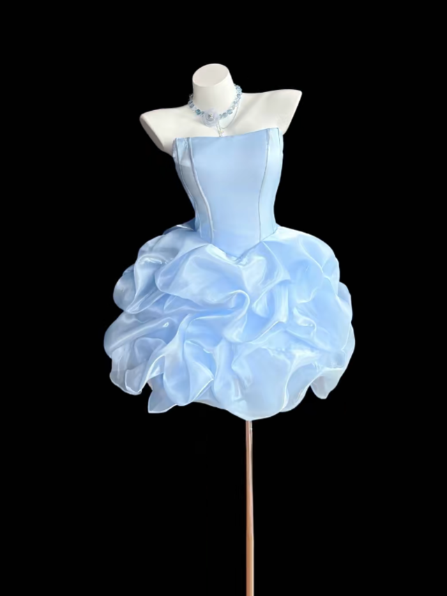Pretty Ball Gown Strapless Blue Short Party Homecoming Dresses High School Ideas Inspo 17th Birthday Outfits RB7354