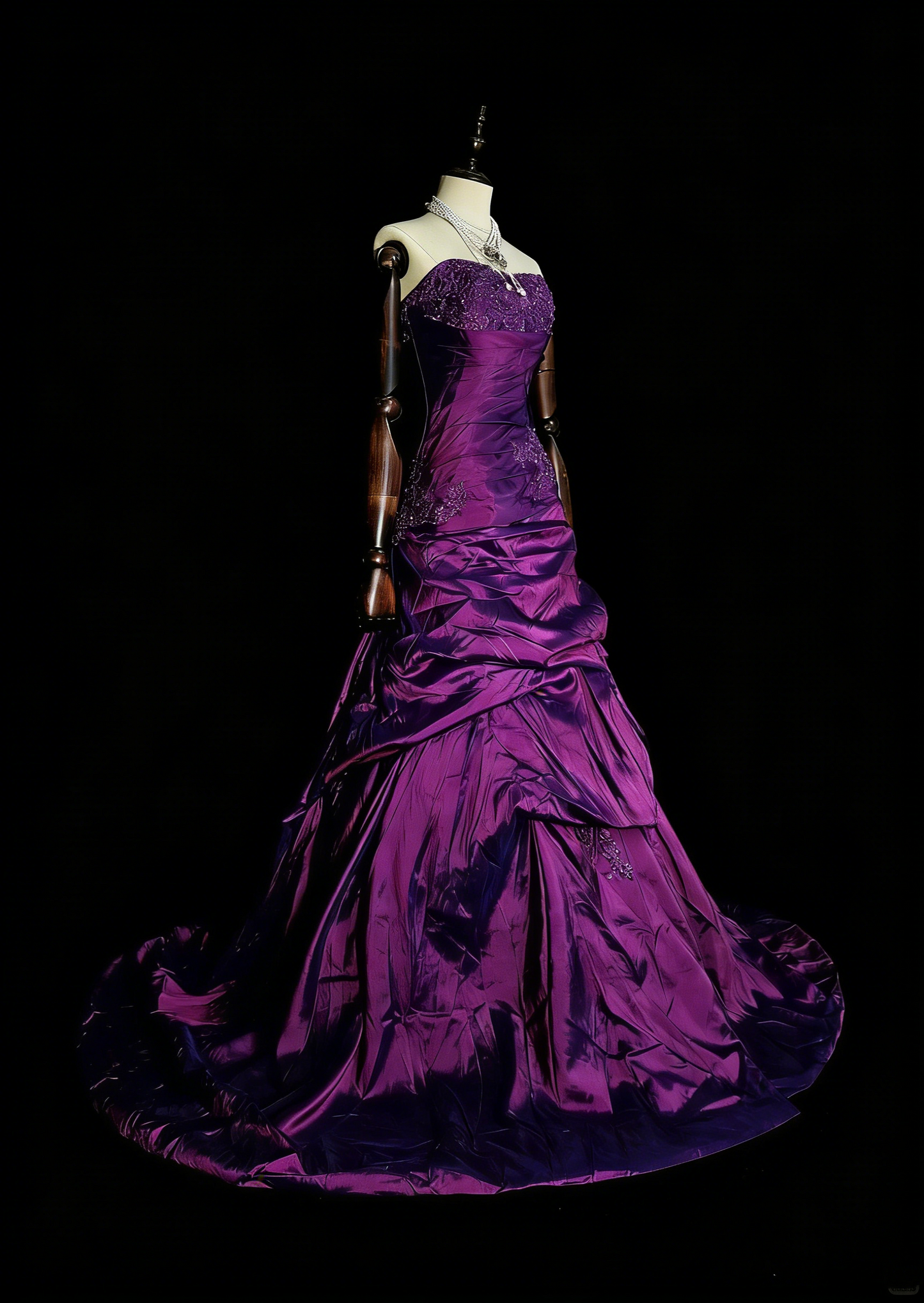 Robe de bal vintage années 1760, bustier cœur violet avec satin plissé, longue robe de bal N1599