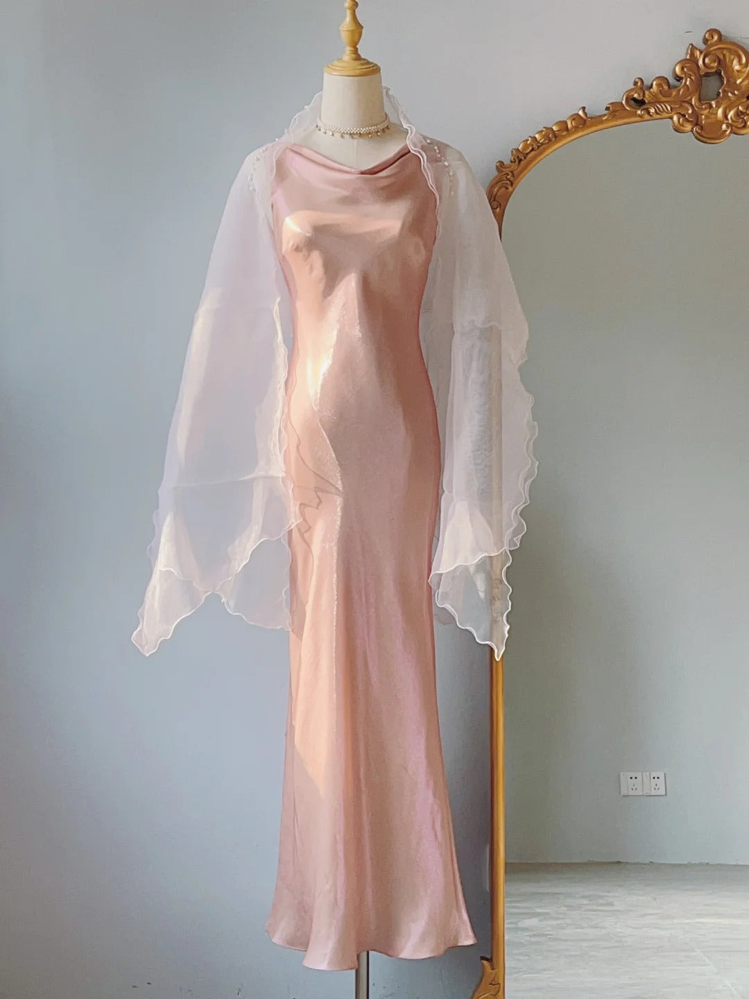 Robes de bal longues sirène vintage rose fard à joues à col bénitier avec volants Tenues de soirée RB3912