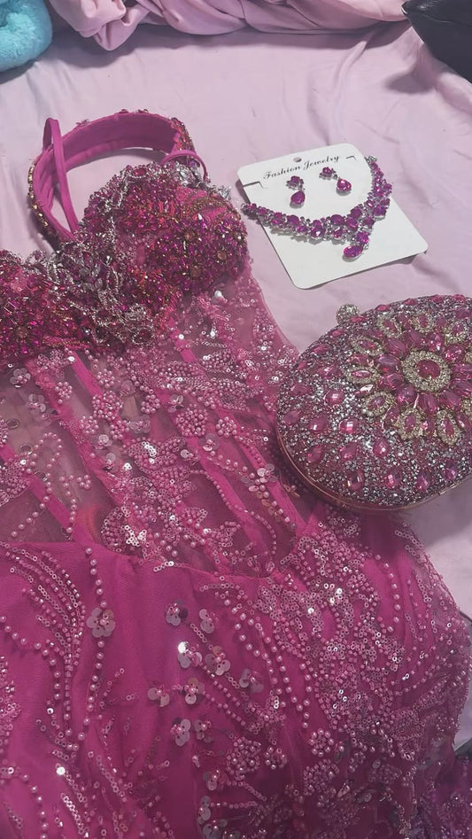 Sparkly Mermaid Sweetheart Hot Pink Sequin Long Prom Dress Inspiration Party Senior Dance Formal Dresses RB8669