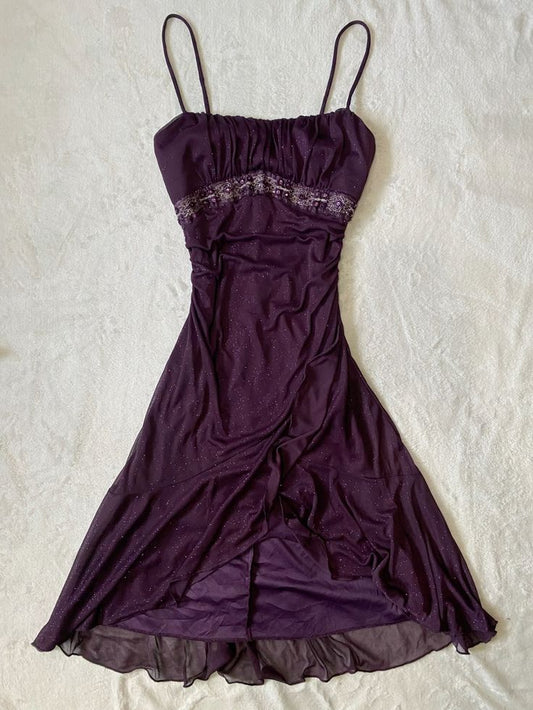 Glam A line Spaghetti Straps Purple Short Mini Homecoming Dresses Party Outfits Inspiration RB9270