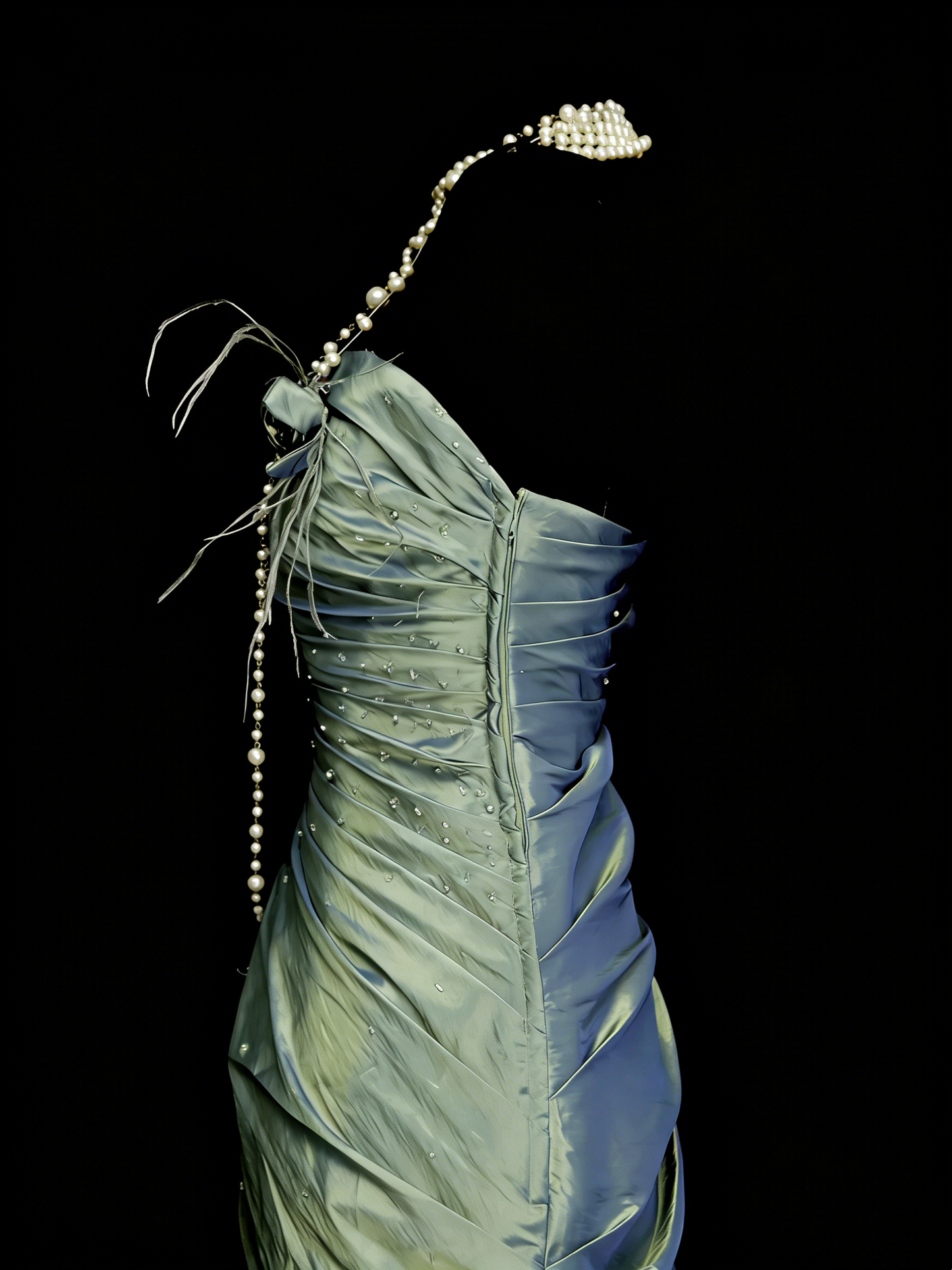 Robe de soirée sirène bustier en satin vert, style modeste, idéale pour les bals de fin d'année des adolescentes (N1147)