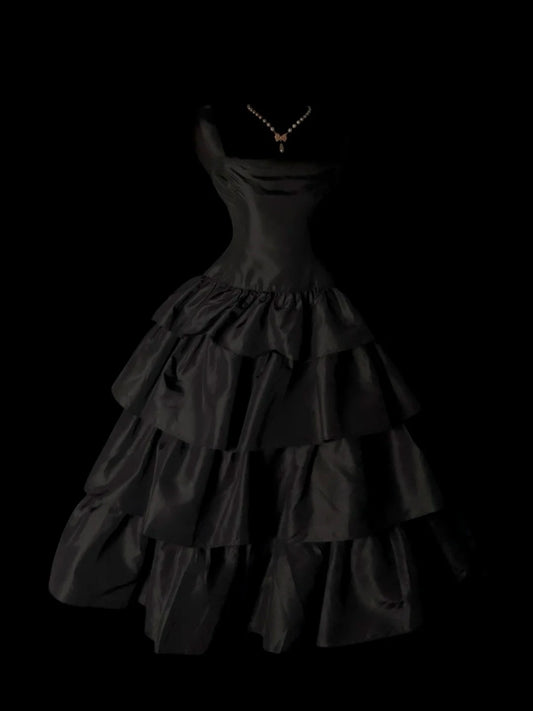 Vintage Prom Dresses 1950s Ball Gown Square Neck Satin Mid Length Satin Sleeveless Evening Formal Outfits RB4927