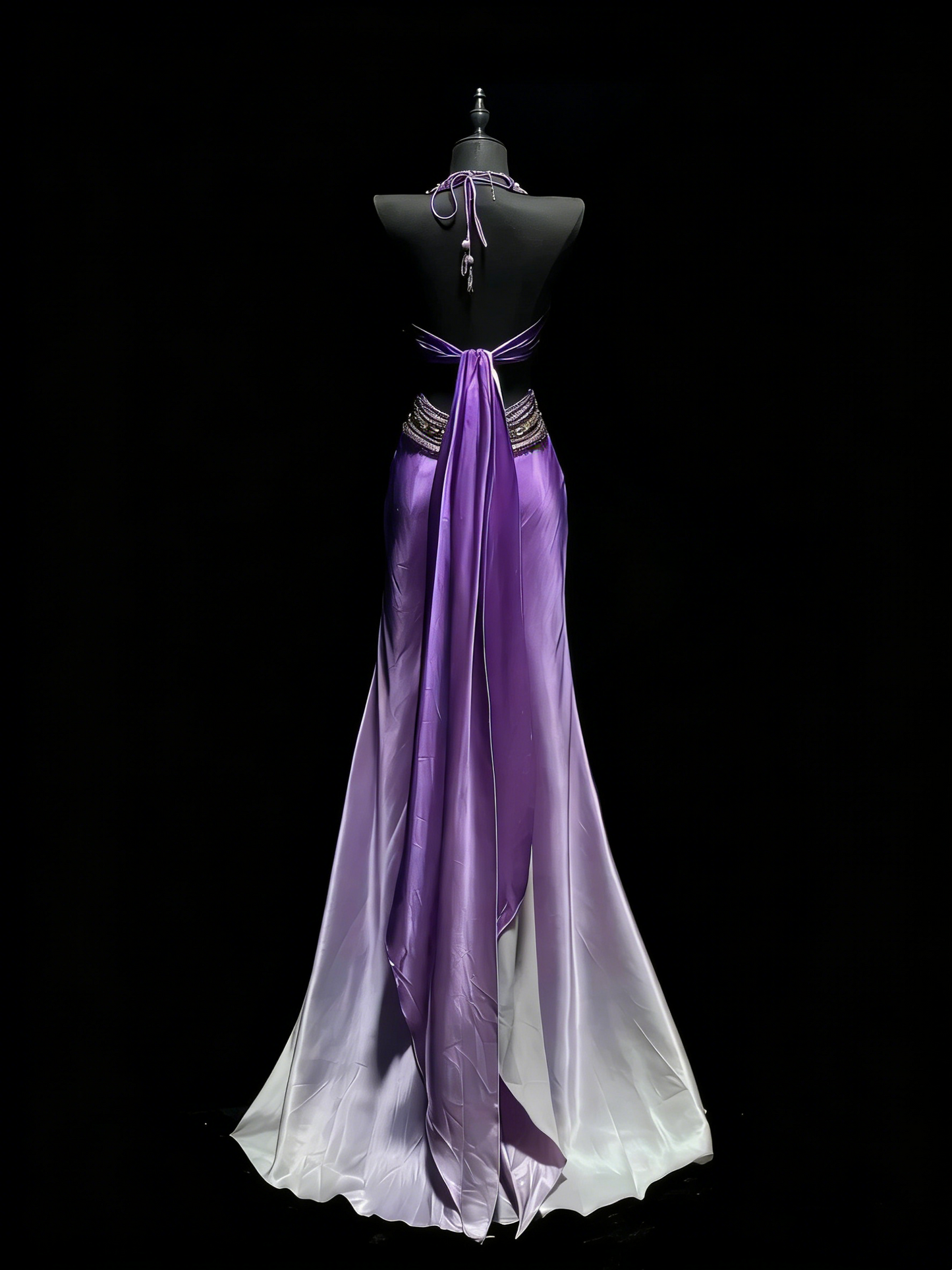 Modest Mermaid V Neck Grape White Ombre Slit College Formal Outfit Long Prom Graduation Dresses For Teens N1186