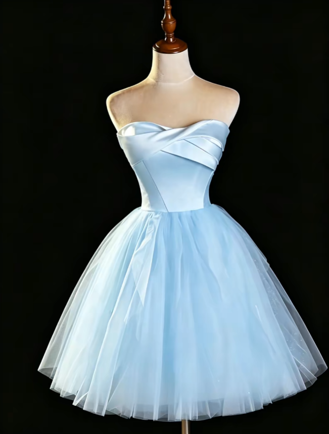 Unique Ball Gown Sweetheart Blue Tulle University Ideas Homecoming Dresses Inspo Short Hoco Court Gowns RB7179