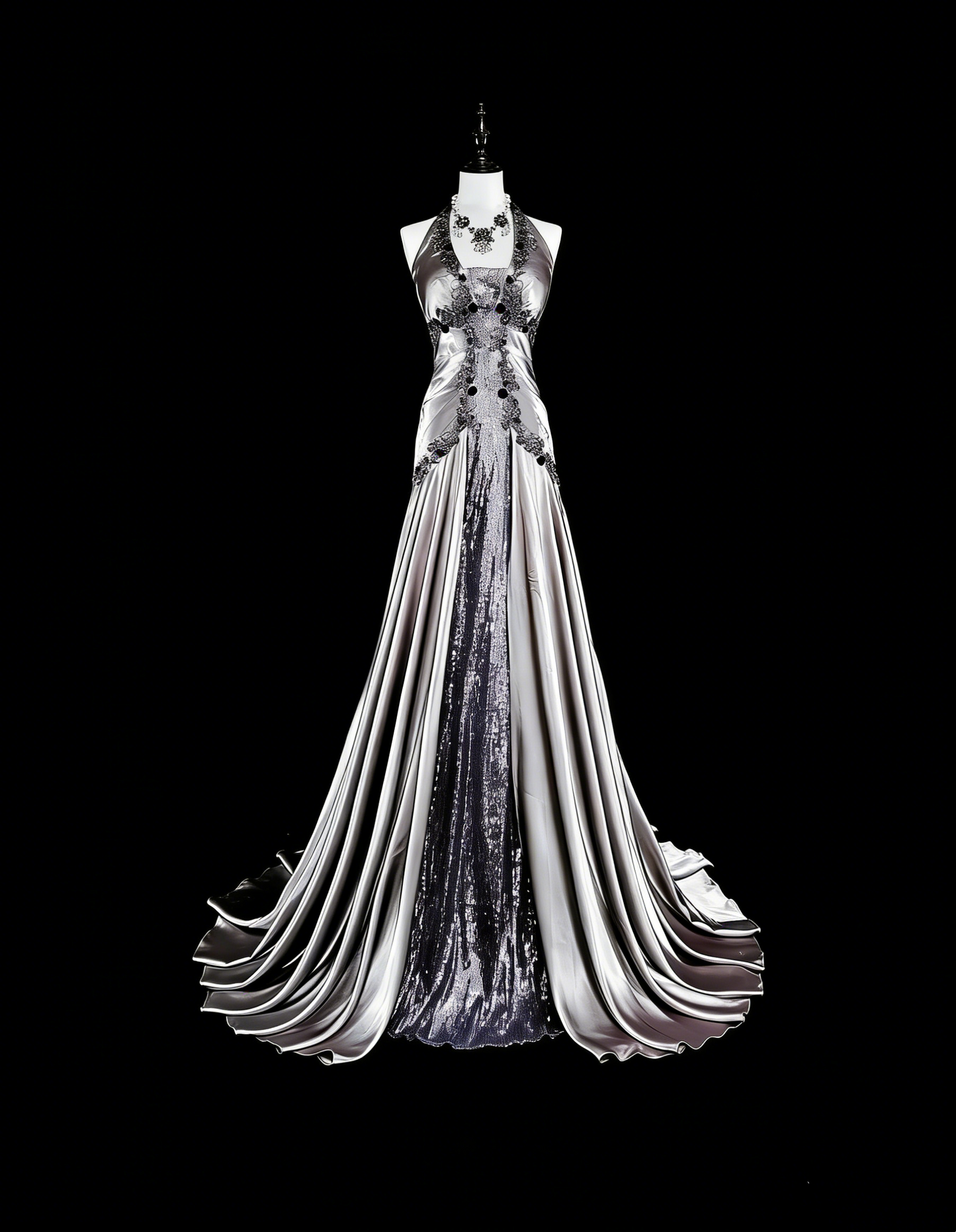 Vintage Prom Dresses Aesthetic Mermaid Halter Silver Grey Taffeta Classic Inspo Party Dress With Crystals Gem N2000