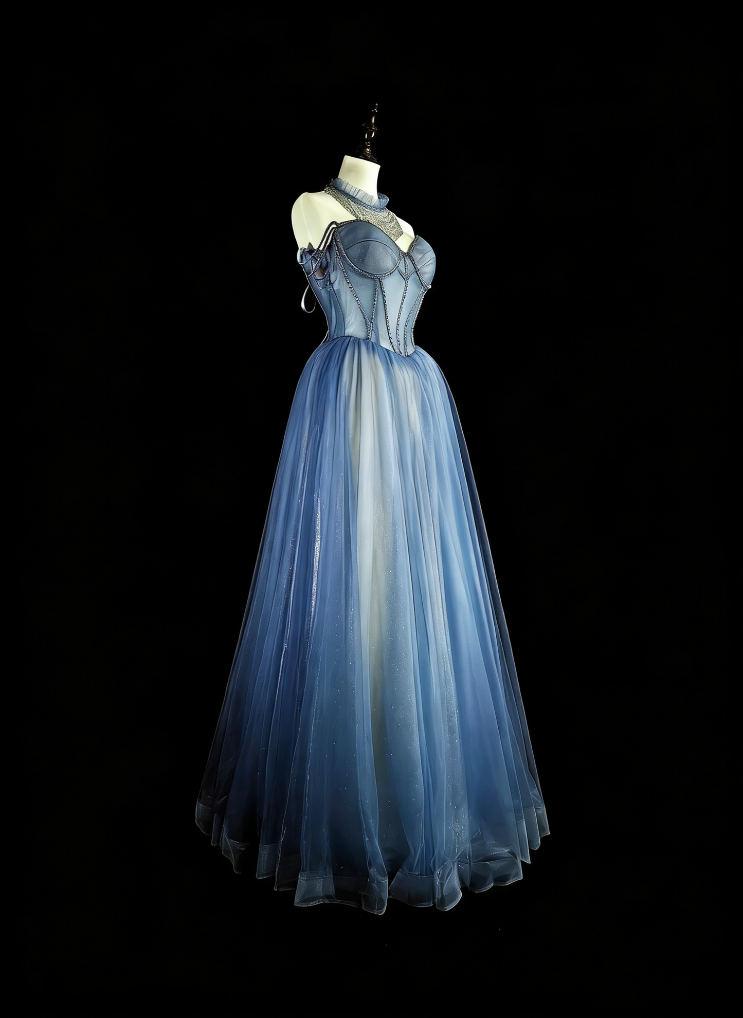 Vintage Prom Dresses Aesthetic 1950s Retro A Line Spaghetti Strap Blue Tulle Long Party Dress N2369