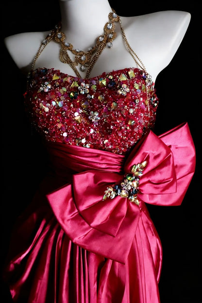 Modest Prom Dresses A line Strapless Hot Pink Fuchsia Long Formal Dance Dress N2975