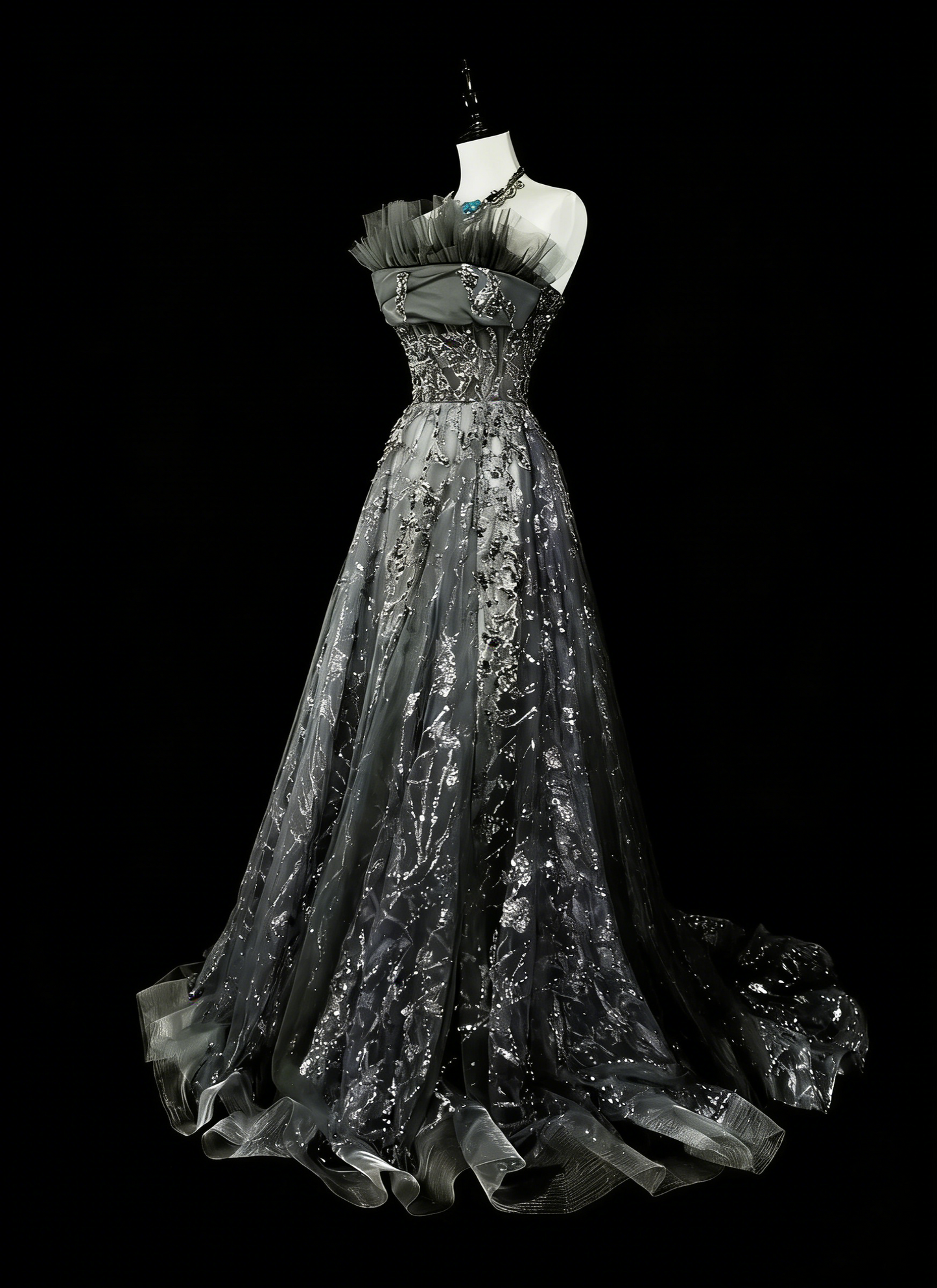 Vintage Prom Dresses Aesthetic 1960er Retro Ballkleid Grau Pailletten Langes Partykleid N2147