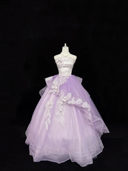 Sweet 16 Dresses Long Ball Gown Sweet Sixteen Long Birthday Dress Strapless Lilac Tulle Formal Gown RC0309
