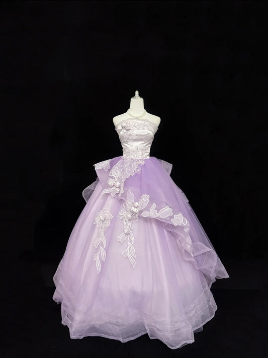 Sweet 16 Dresses Long Ball Gown Sweet Sixteen Long Birthday Dress Strapless Lilac Tulle Formal Gown RC0309
