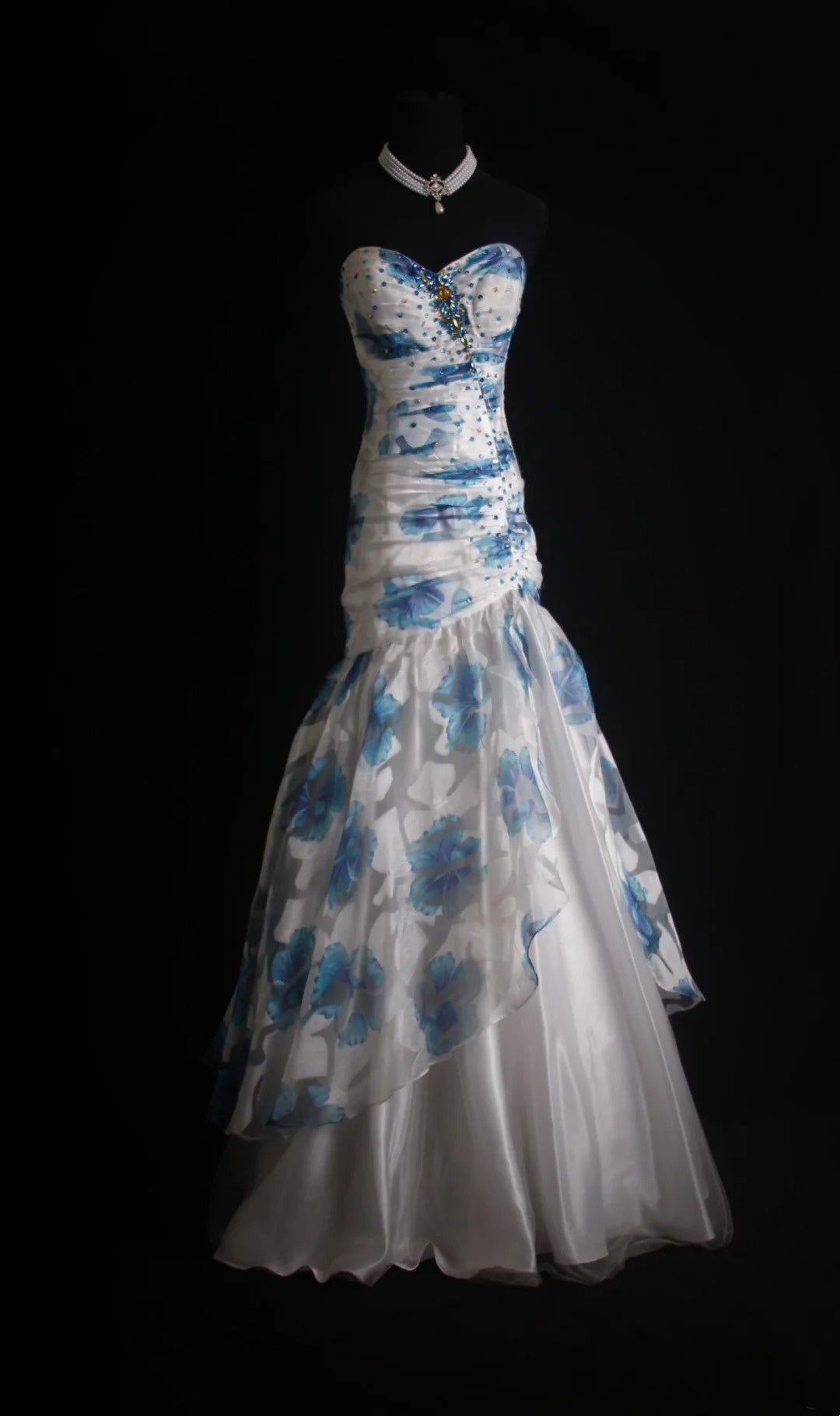 Robe de bal longue rétro sirène à imprimé floral bleu, style années 2000 - Inspiration pour une tenue de 19 ans - Robe de soirée - 499 N