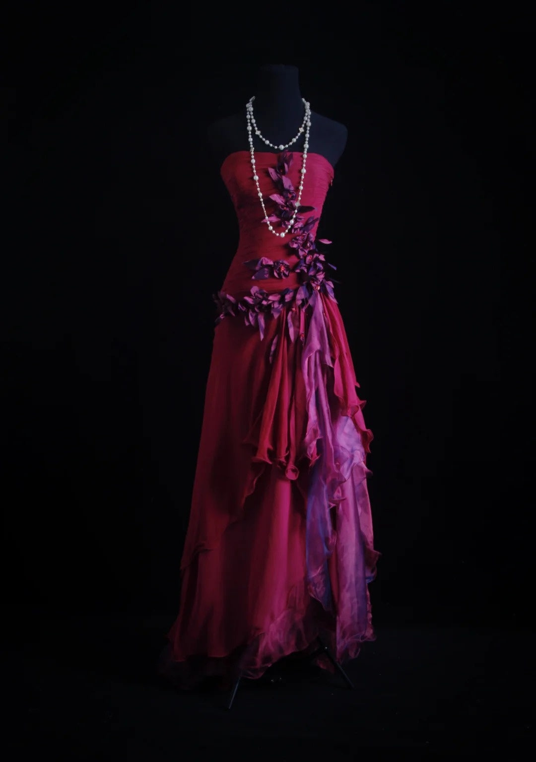 Wunderschöne Abiballkleider A-Linie Trägerlos Hot Pink Chiffon Lange Abendkleider N3436