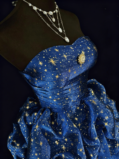 Glam Ball Gown Sweetheart Navy Blue With Gold Strars Party Dress Cocktail Gown Homecoming Dresses N3813