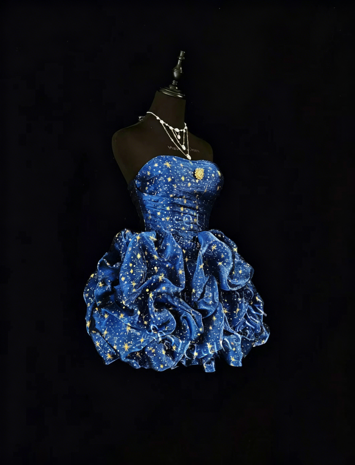 Glam Ball Gown Sweetheart Navy Blue With Gold Strars Party Dress Cocktail Gown Homecoming Dresses N3813
