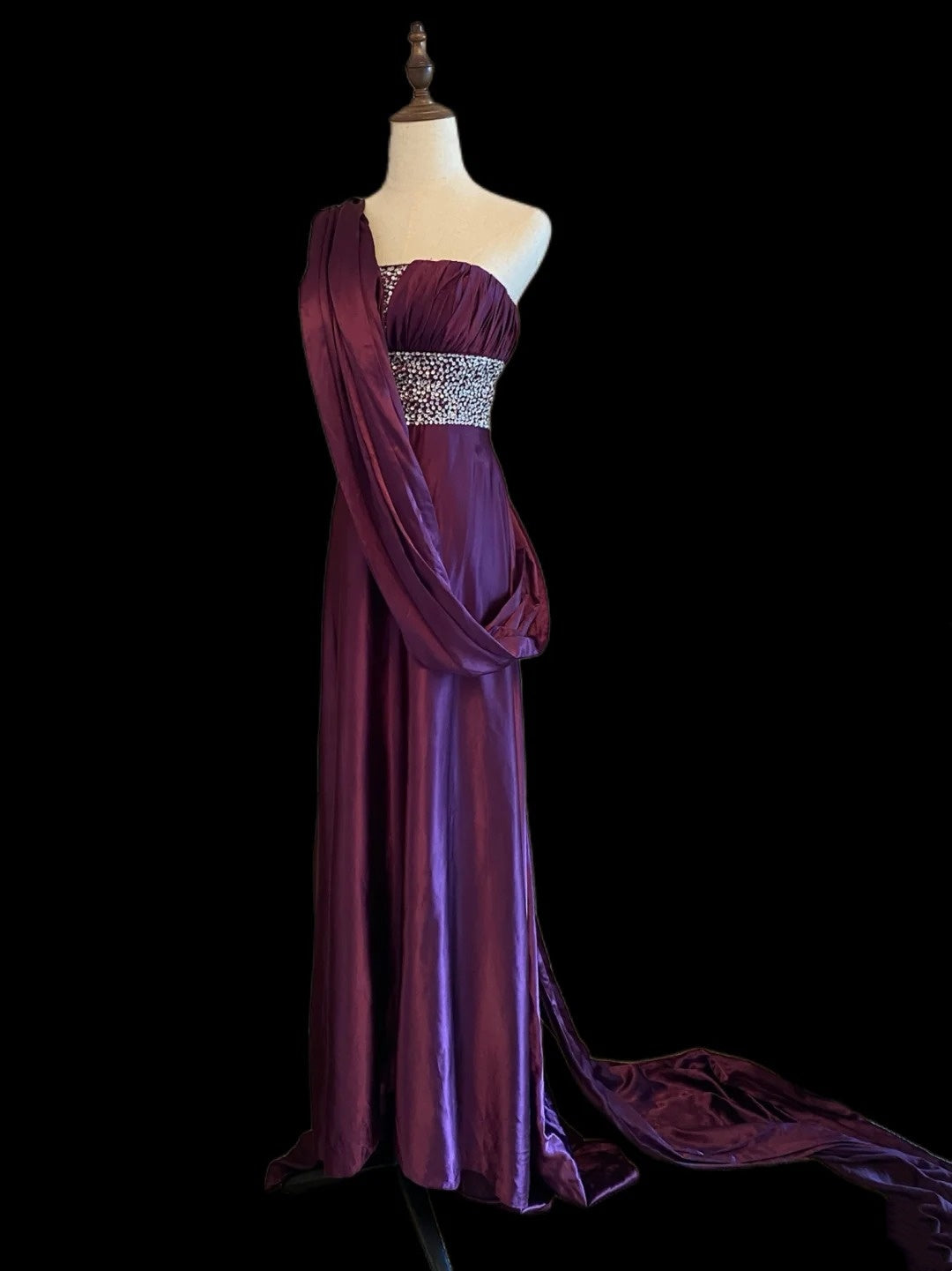 Robes de bal vintage en satin ligne A violet bustier avec perles Inspo tenues de soirée RB4025