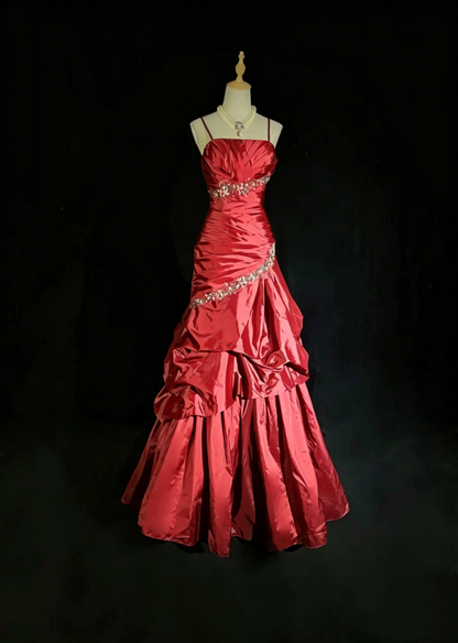 Robes de bal vintage Robe de soirée à fines bretelles bleu sarcelle sans manches en taffetas Robe de soirée longue des années 90 N2893