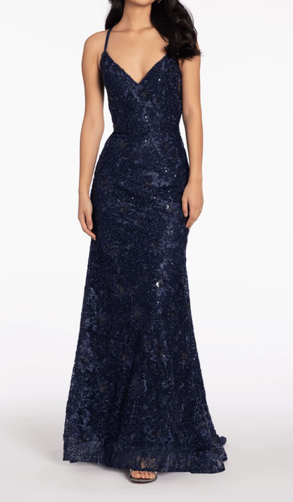 3D-Blumenstickerei, rückenfreies Trompetenkleid mit Schleppe und Trägern, Abiballkleid AB1578