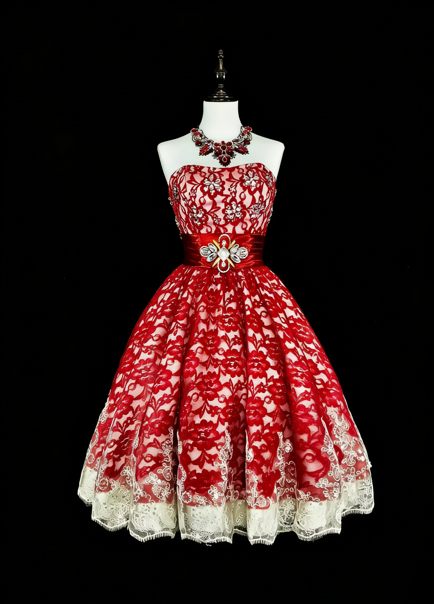 Robe de bal bustier en dentelle rouge d'inspiration unique - Robes de bal courtes d'inspiration vintage des années 2000 N2010