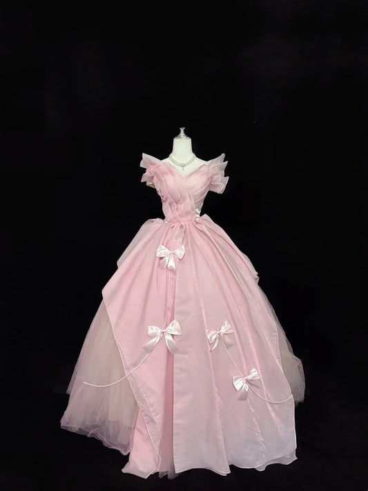 Sweet 16 Dresses Long Ball Gown Sweet Sixteen Long Birthday Dress V Neck Tulle Formal Gown RC0275