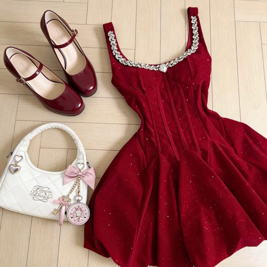 Beautiful Ball Gown Square Neck Red Cocktail Outfit Party Graduation Dresses Inspo Senior Homecoming Outfit RB4825