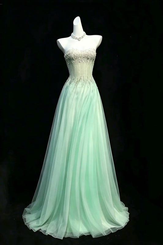 Modest Prom Dresses A line Sweetheart Mint Green With Sparkles Beaded Evening Formal Dress RB3294